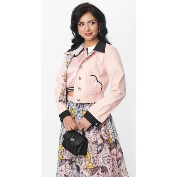 Unique Vintage Betty & Veronica Archies Girls Pink Denim Jacket Coat XL NWT - Picture 3 of 6